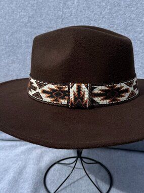Woman's Western Brown Hat with Aztec Band Southwest Boho Rancher Native American